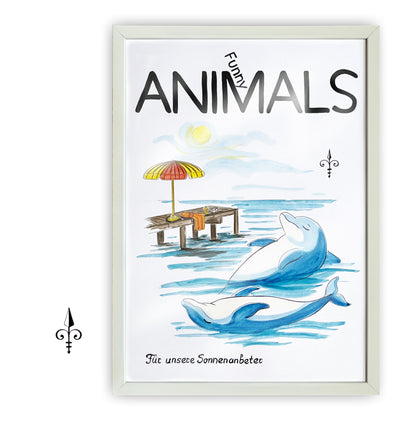 Handgemaltes Aquarell - Funny Animals - Delfine