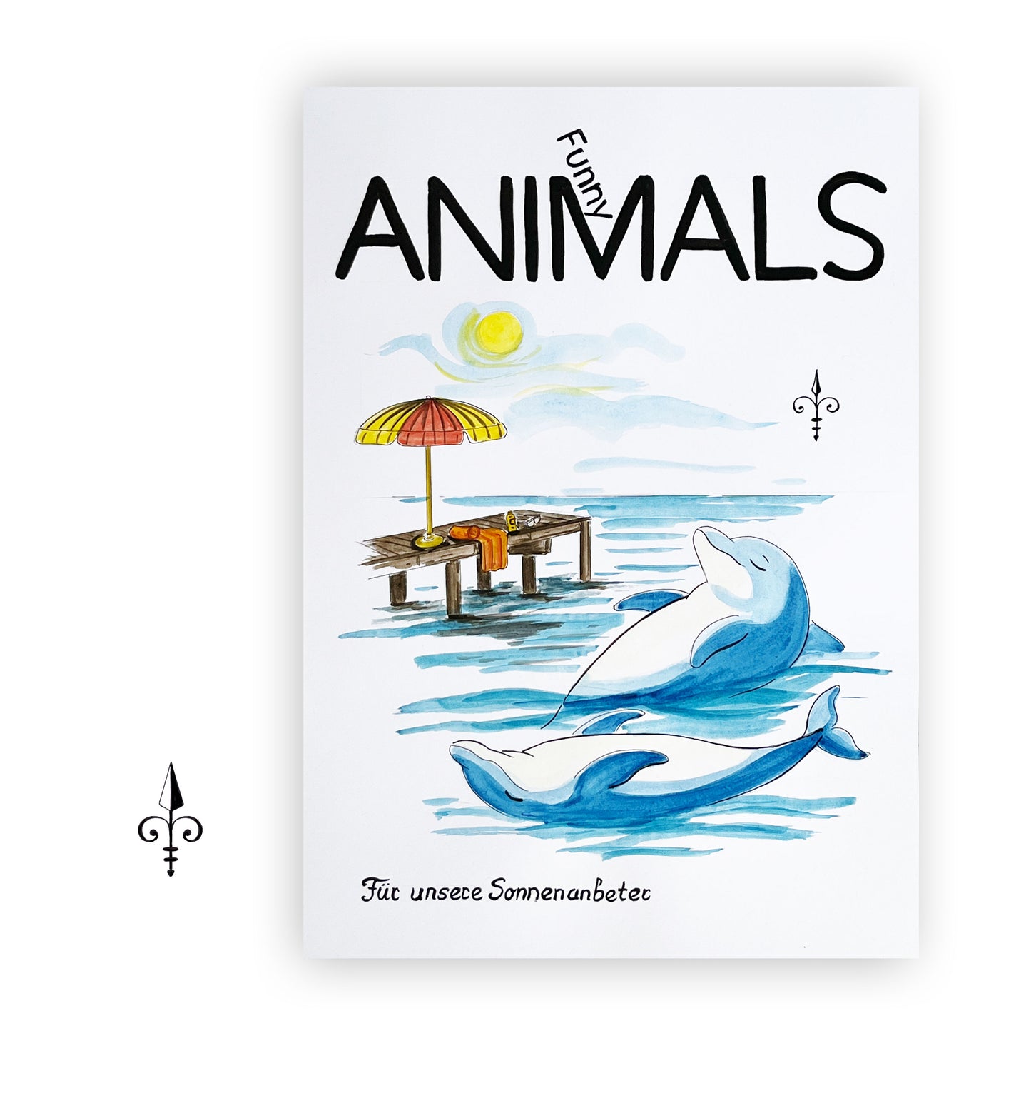 Handgemaltes Aquarell - Funny Animals - Delfine