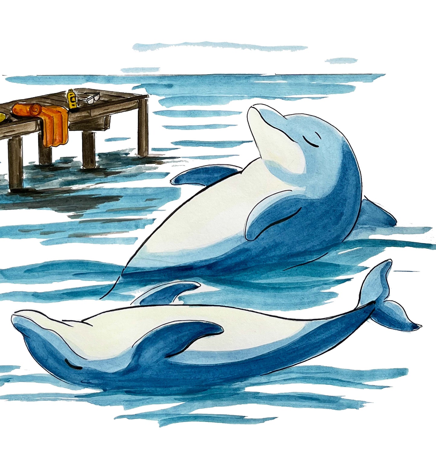 Handgemaltes Aquarell - Funny Animals - Delfine