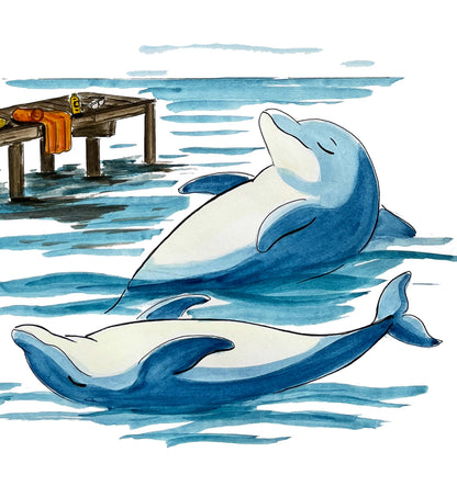 Handgemaltes Aquarell - Funny Animals - Delfine