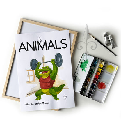 Handgemaltes Aquarell - Funny Animals - Krokodil