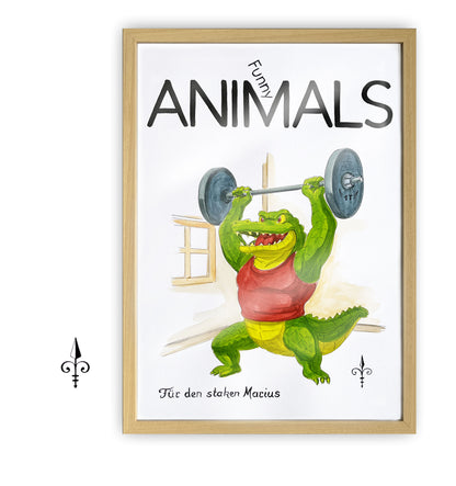 Handgemaltes Aquarell - Funny Animals - Krokodil