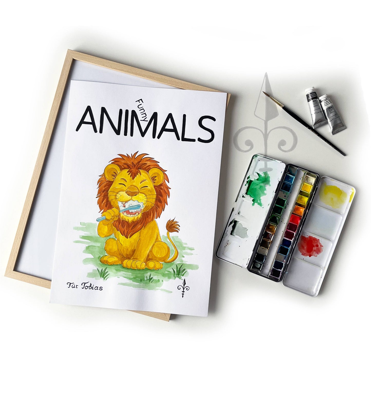 Handgemaltes Aquarell - Funny Animals - Löwe