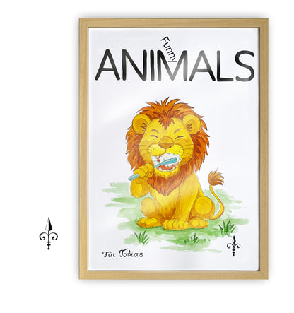 Handgemaltes Aquarell - Funny Animals - Löwe