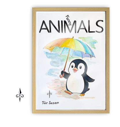 Handgemaltes Aquarell - Funny Animals - Pinguin