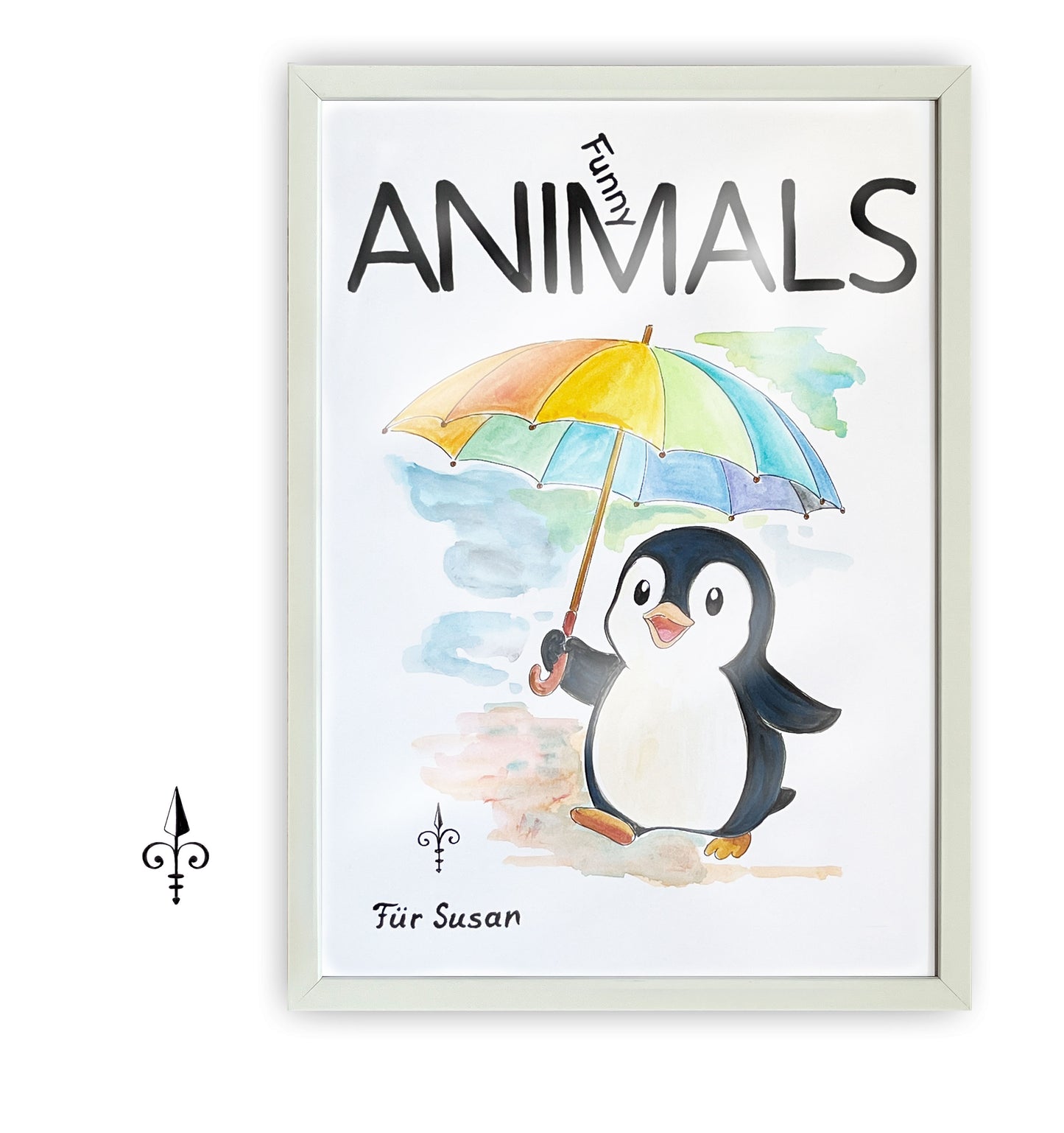 Handgemaltes Aquarell - Funny Animals - Pinguin