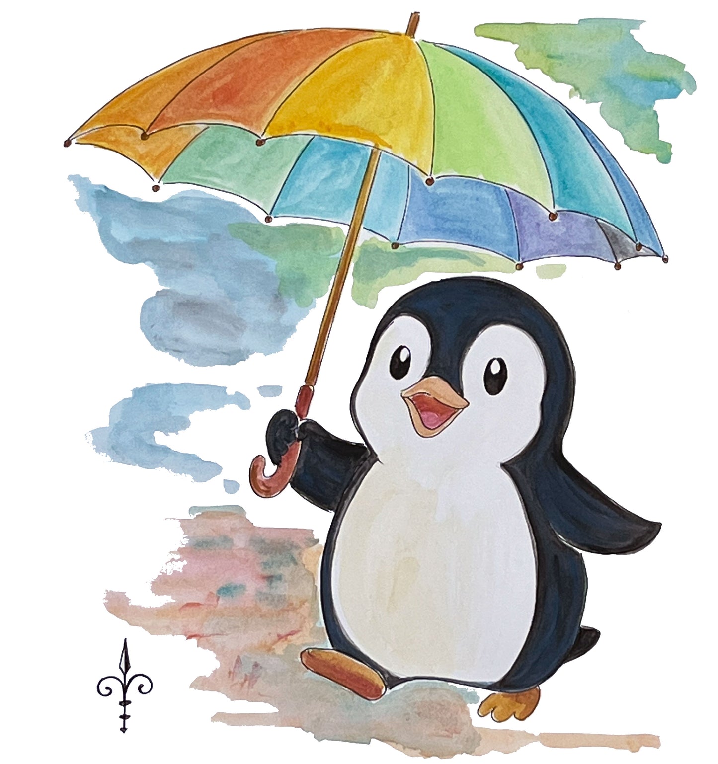 Handgemaltes Aquarell - Funny Animals - Pinguin