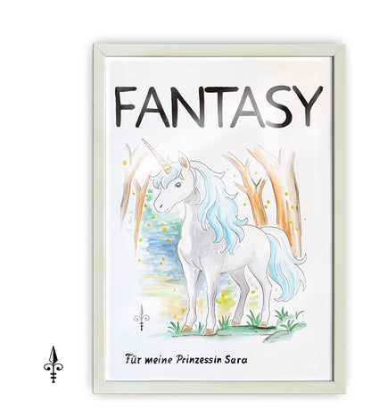 Handgemaltes Aquarell - Fantasy/Einhorn