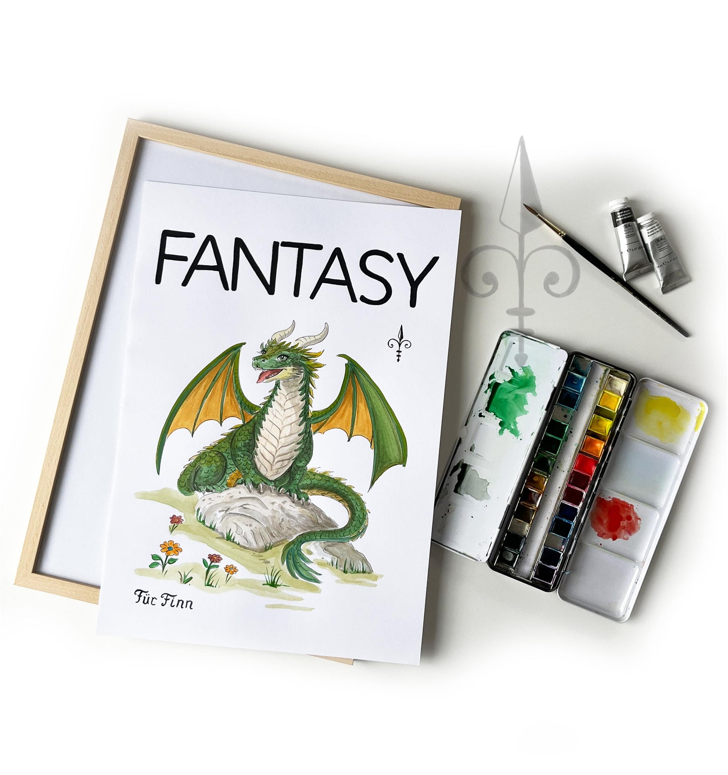 Handgemaltes Aquarell - Fantasy - Drachen