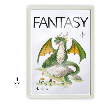 Handgemaltes Aquarell - Fantasy - Drachen