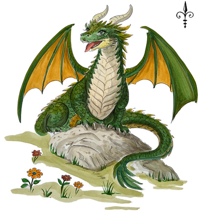 Handgemaltes Aquarell - Fantasy - Drachen