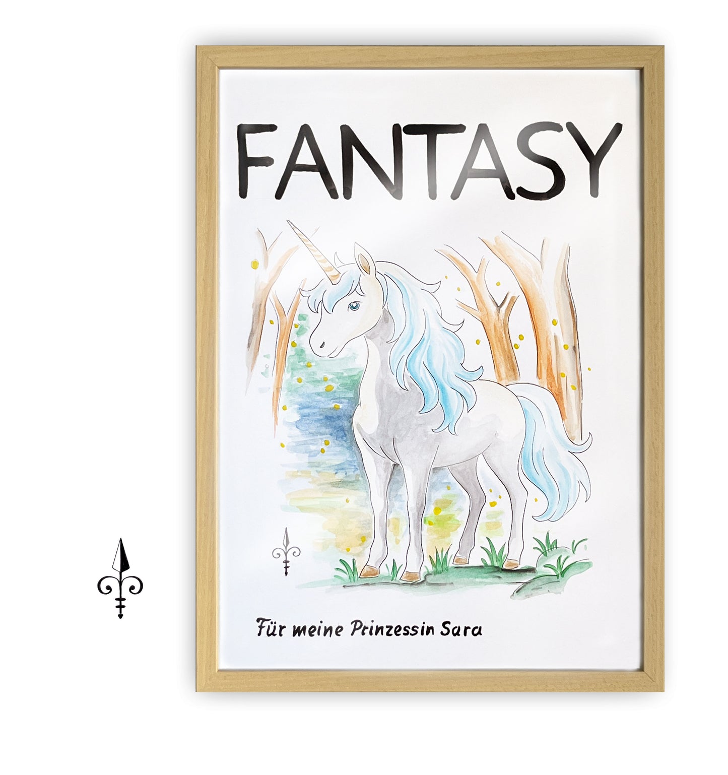 Handgemaltes Aquarell - Fantasy - Einhorn