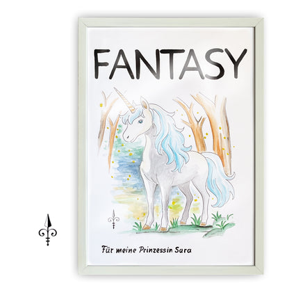 Handgemaltes Aquarell - Fantasy - Einhorn