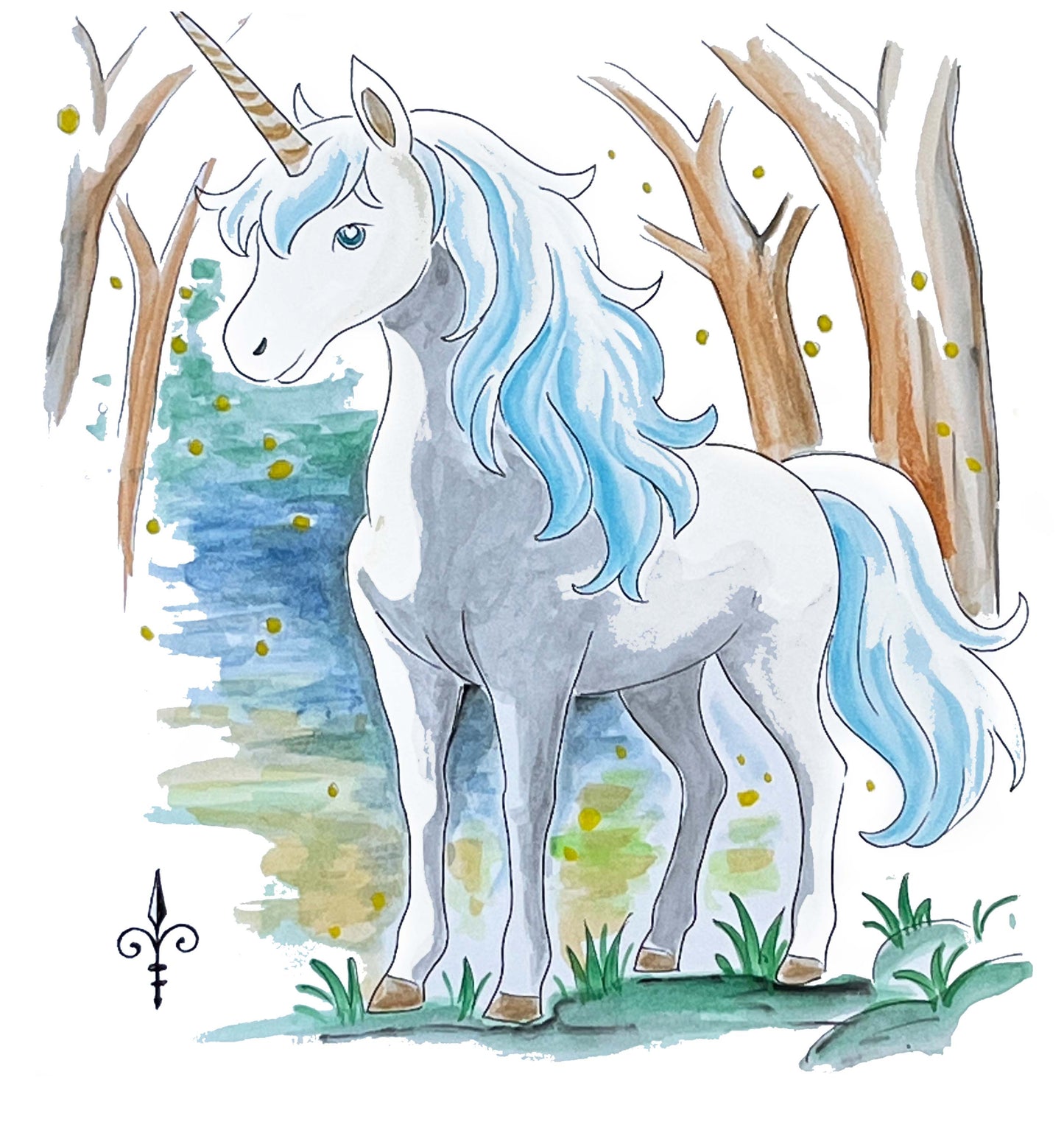 Handgemaltes Aquarell - Fantasy - Einhorn