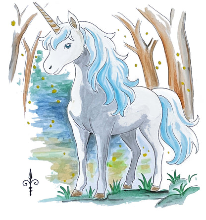 Handgemaltes Aquarell - Fantasy - Einhorn
