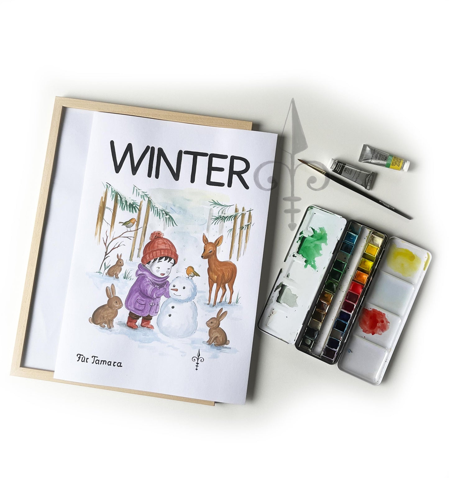 Handgemaltes Aquarell - Winter