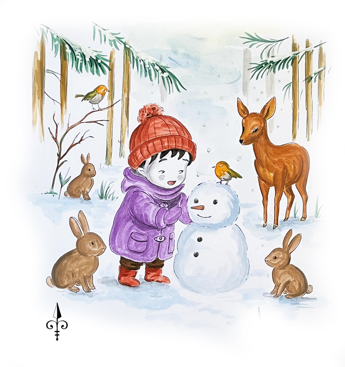 Handgemaltes Aquarell - Winter